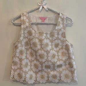Lilly Pulitzer white eyelet embroidered crop top